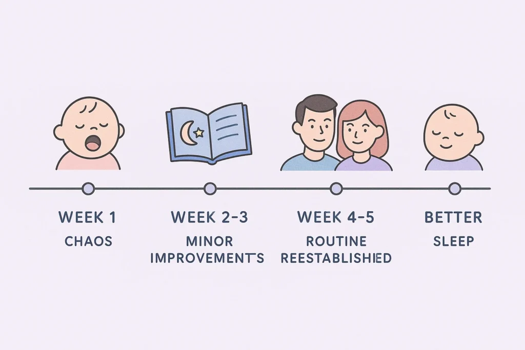 Sleep regression timeline showing week-by-week toddler sleep progress