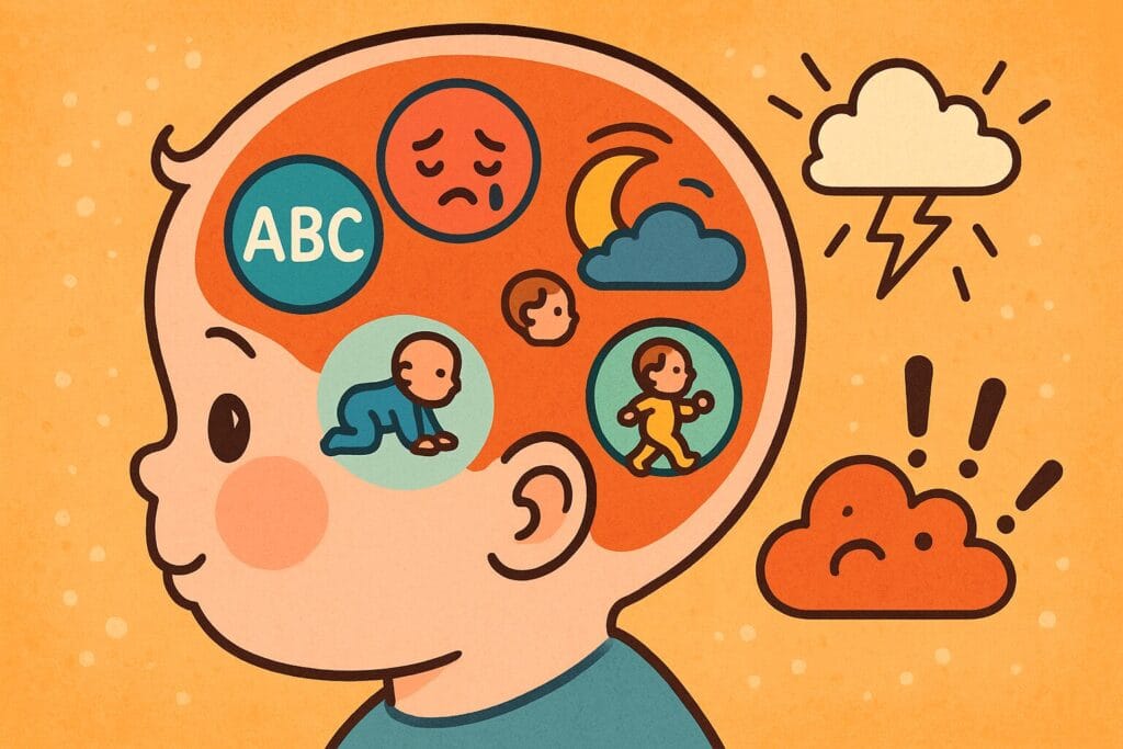 A visual showing the connection between brain growth and sleep disturbances